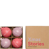 Kalėdiniai žaisliukai Xmas Stories levanų ir rožinės spalvos 6 cm 4 vnt.