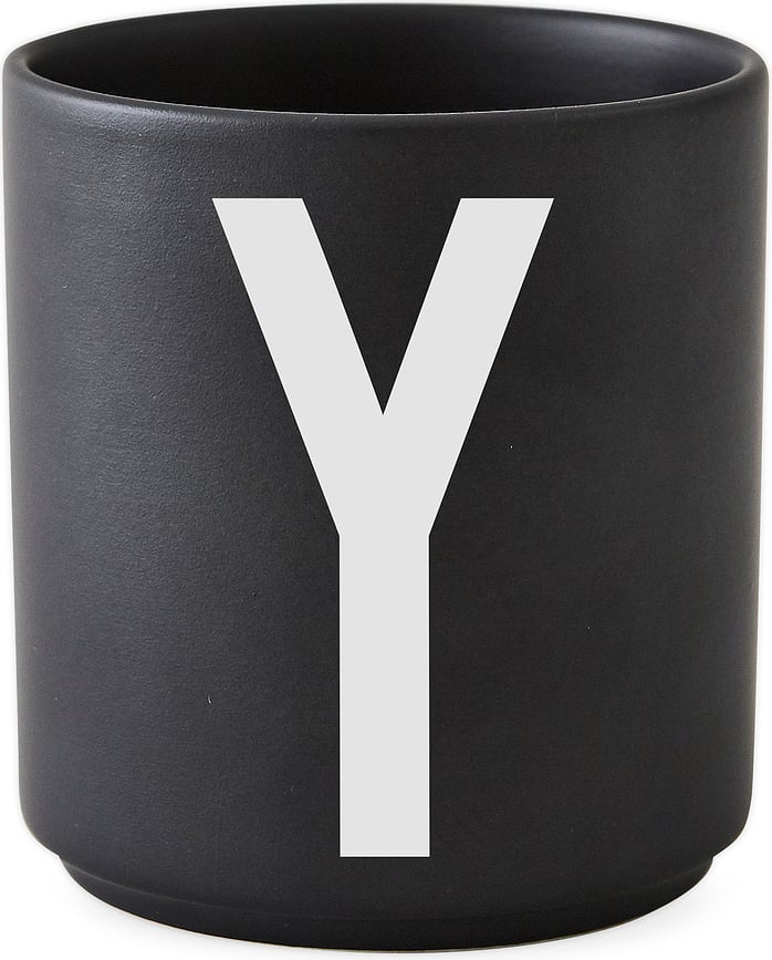 Puodelis AJ raidė Y porcelianinis juodos spalvos