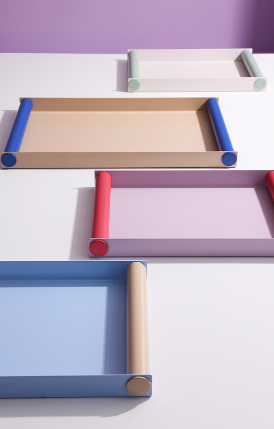 Ray Plateau de Service grand, beige et cobalt