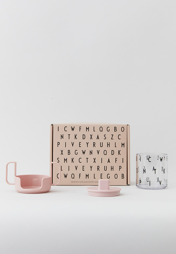 Taza Infantil de melamina y cristal Grow, rosa palo, Set de 3 piezas