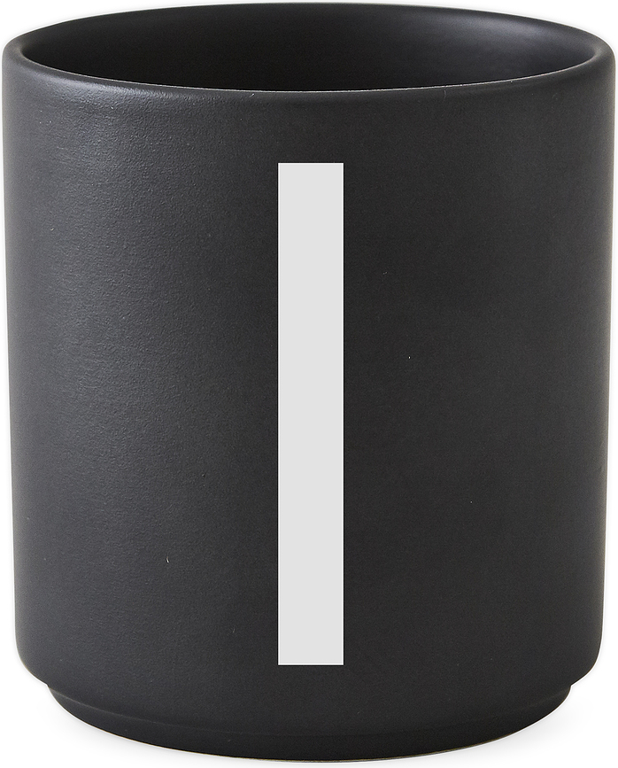 Taza de porcelana AJ, letra I, negra