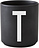 Taza de porcelana AJ Letra T, negra