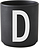 Taza de porcelana AJ, negra, letra D