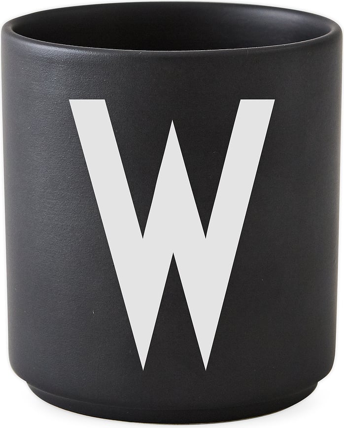 Taza de porcelana AJ, negra, letra W
