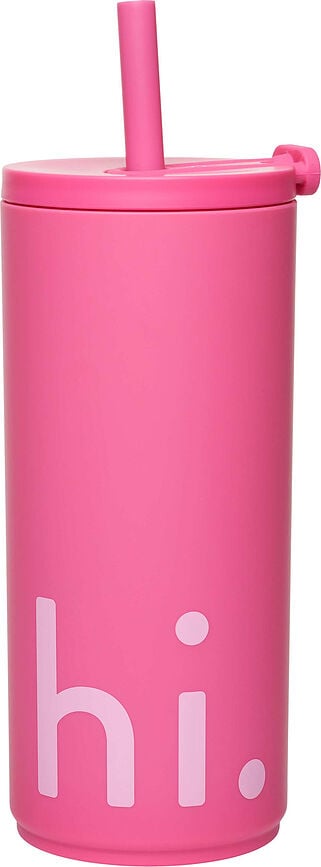 Taza de Viaje Design Letters Hi, 500 ml, rosa, con pajita, con revestimiento de tacto suave