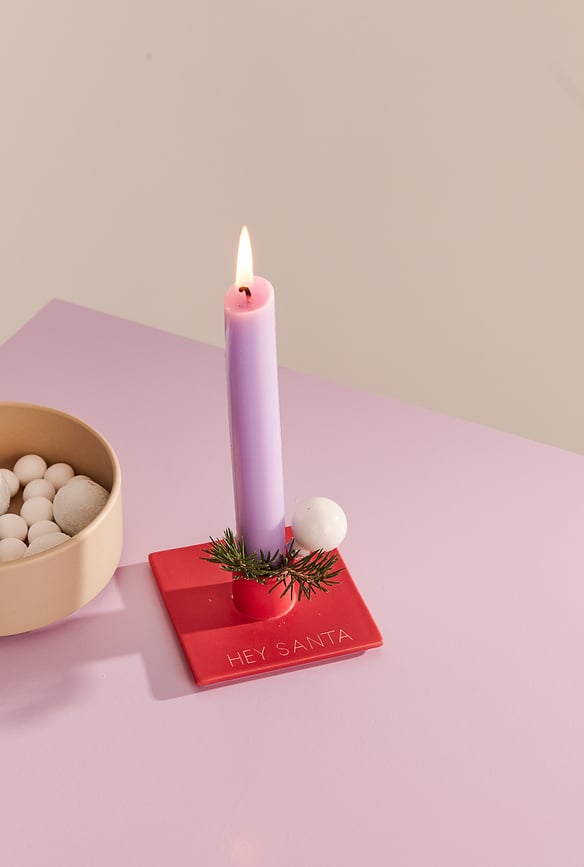 Xmas Hey Santa Bougeoir pour bougie classique, rouge