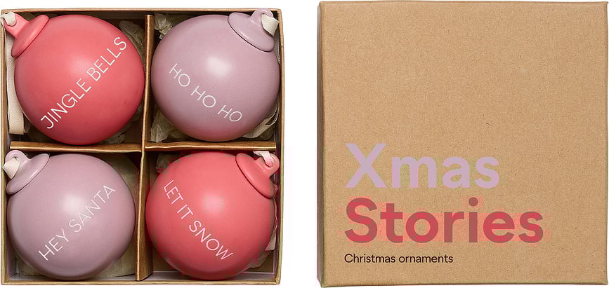 Xmas Stories Boules de Noël 4 cm, couleurs lavande et rose, Lot de 4