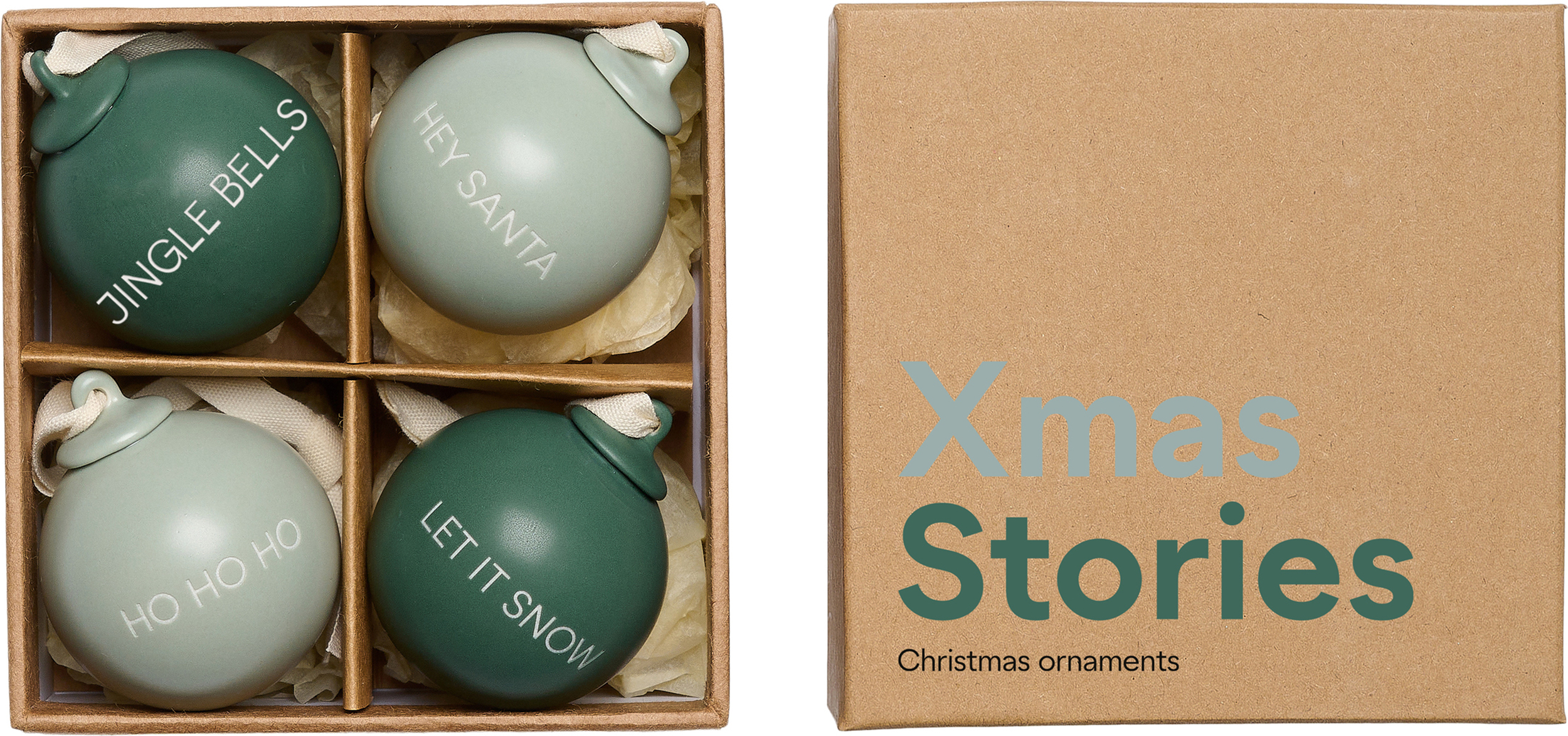 Xmas Stories Weihnachtskugeln 4 cm dunkelgrün und graugrün 4 St.