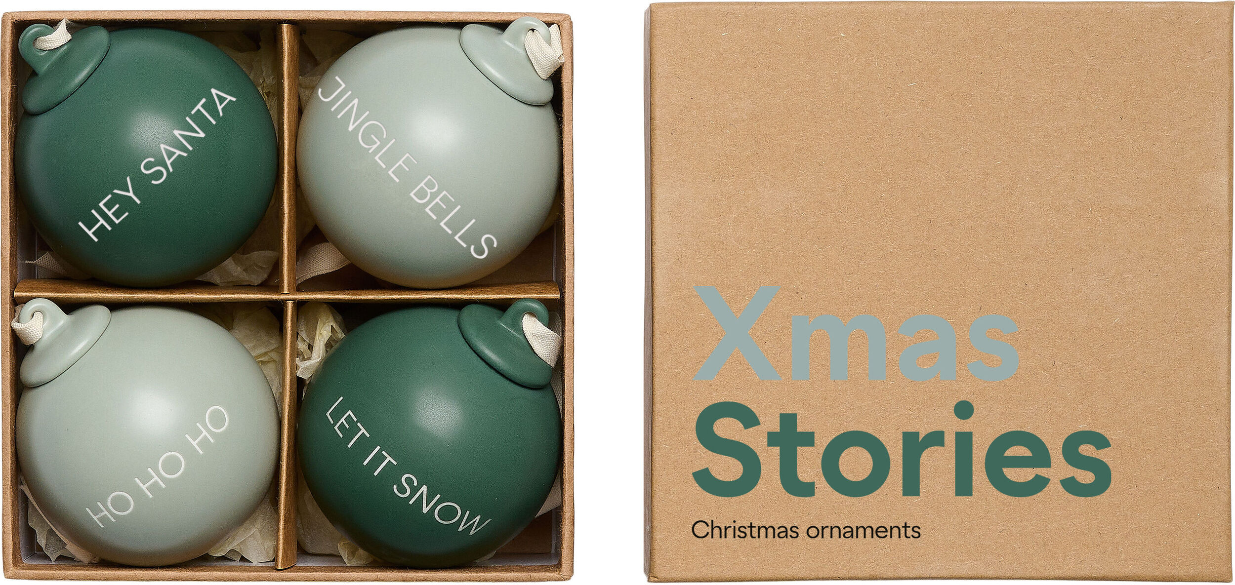 Xmas Stories Weihnachtskugeln 6 cm dunkelgrün und graugrün 4 St.