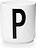 AJ Tasse, lettre P, en porcelaine