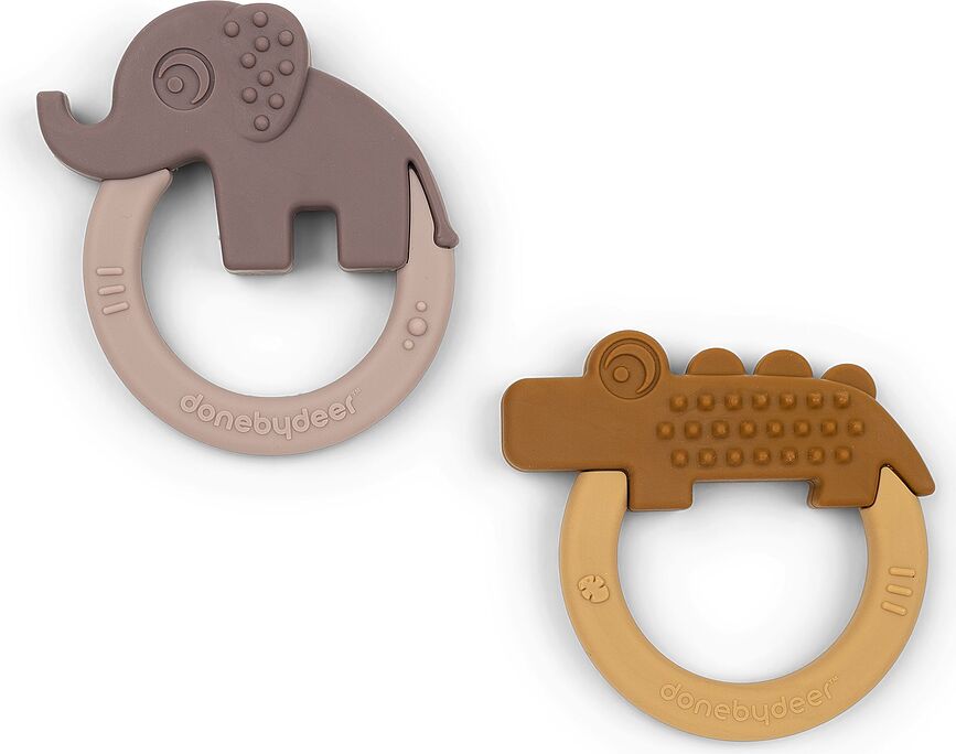 Accesorii pentru dentiție Deer Friends Elphee & Croco roz și galben muștar 2 buc.