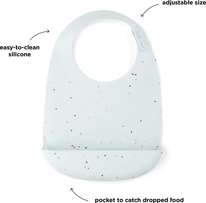 Babero de silicona con bolsillo Confetti, rosa