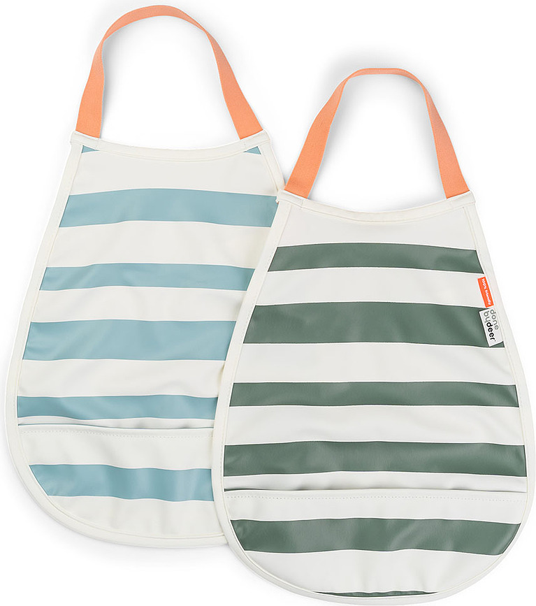 Baberos con bolsillo Done by Deer, a rayas, Pack de 2