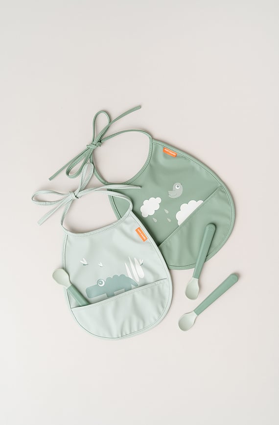 Baberos con bolsillo Happy Clouds, rosa empolvado, Pack de 2