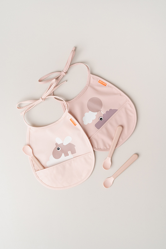 Baberos con bolsillo Happy Clouds, rosa empolvado, Pack de 2