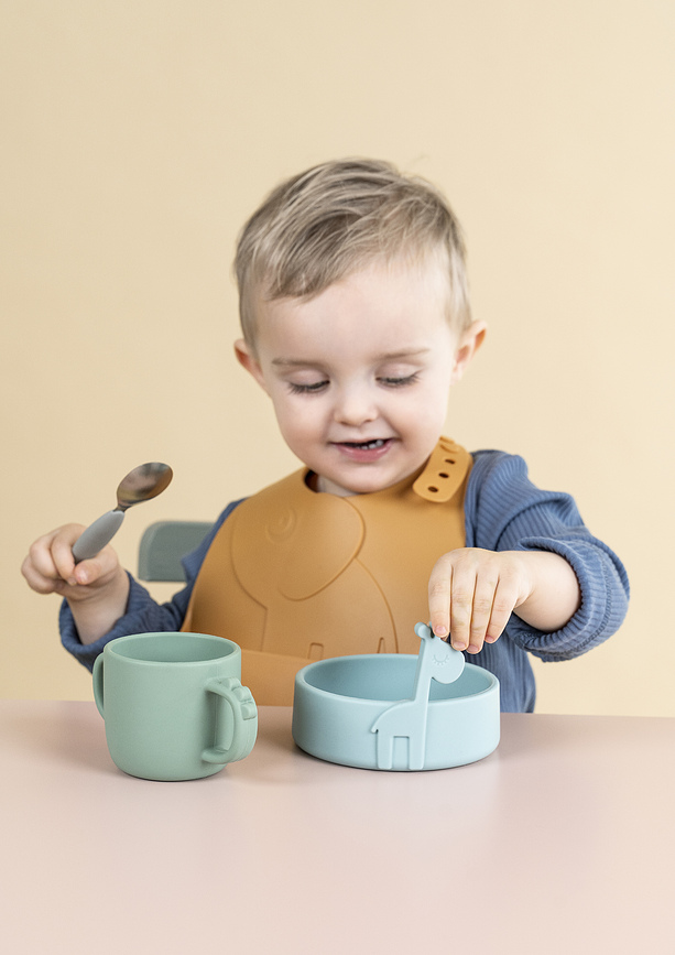 Baberos de silicona con bolsillo Peekaboo Elphee, azules, 2 unidades