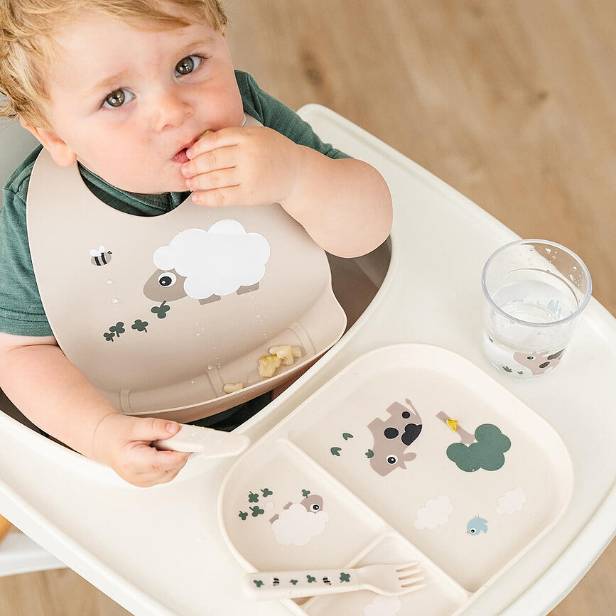 Bavaglino con tasca Tiny Farm Sheepy, beige
