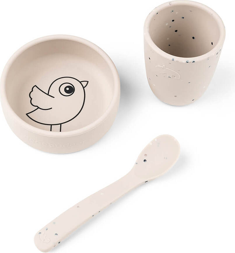 Birdee Otroški jedilni set, peščen, 3 kosi