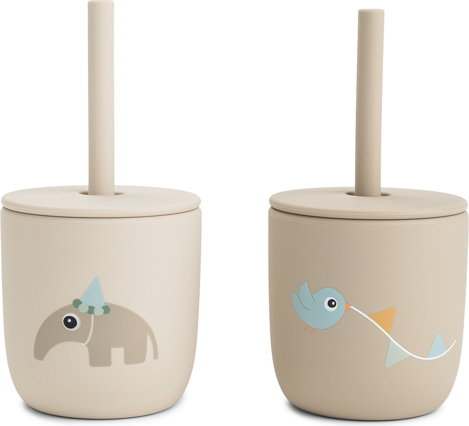 Celebration Kinderbecher mit Strohhalm 120 ml, sandfarben, 2 St.