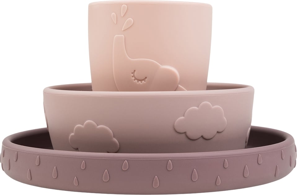 Deer Friends Baby-Geschirr rosa mit Saugnapf 3 El.