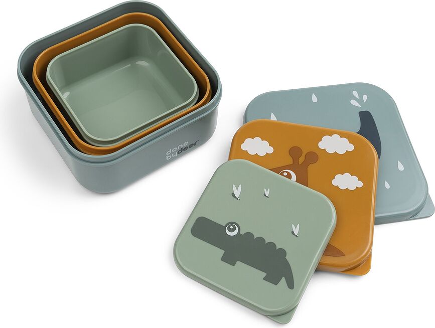 Deer Friends Boîtes à Goûter, rose, moutarde et vertes, Lot de 3