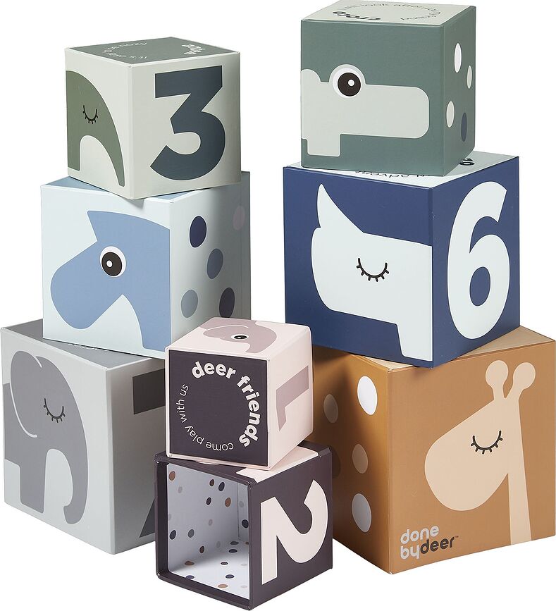 Deer Friends Cubes à empiler, avec chiffres et animaux, Lot de 8