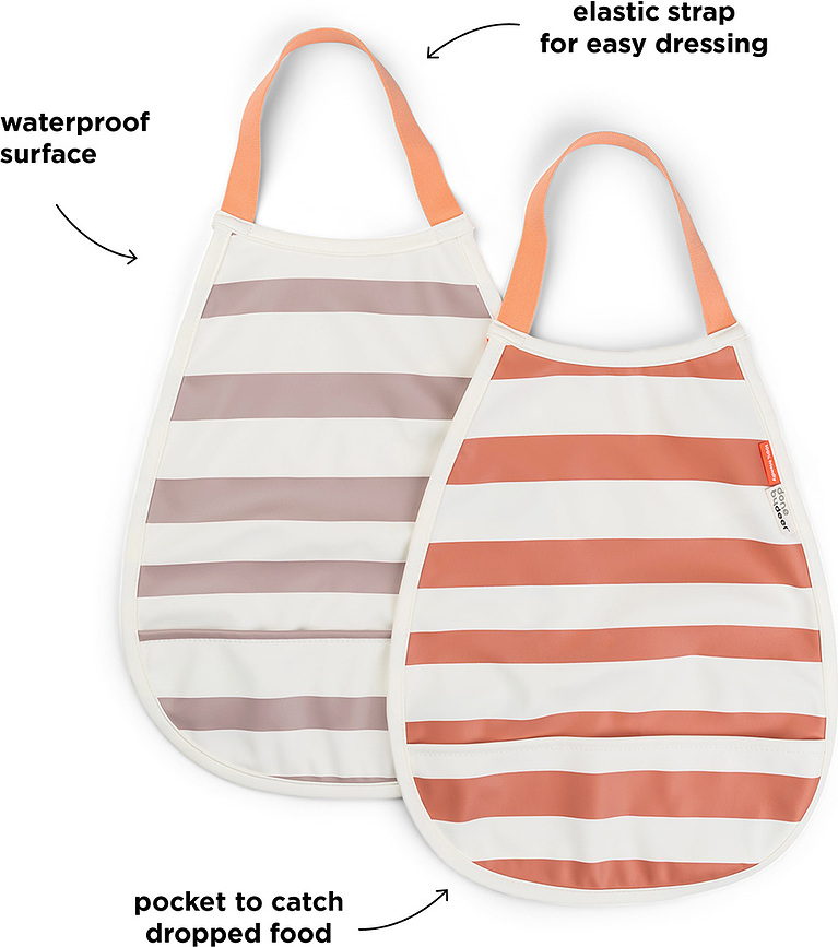 Done by Deer Bavoirs avec poche, à rayures, bleu et vert, Lot de 2