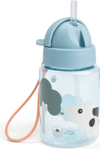 Done by Deer Tiny Farm Trinkflasche mit Strohhalm 280 ml, blau