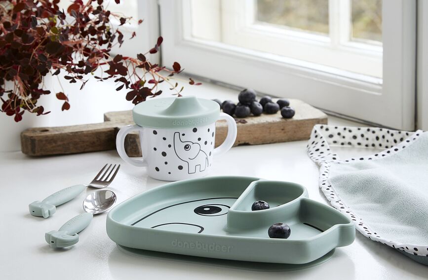 Elphee Assiette à ventouse, bleue