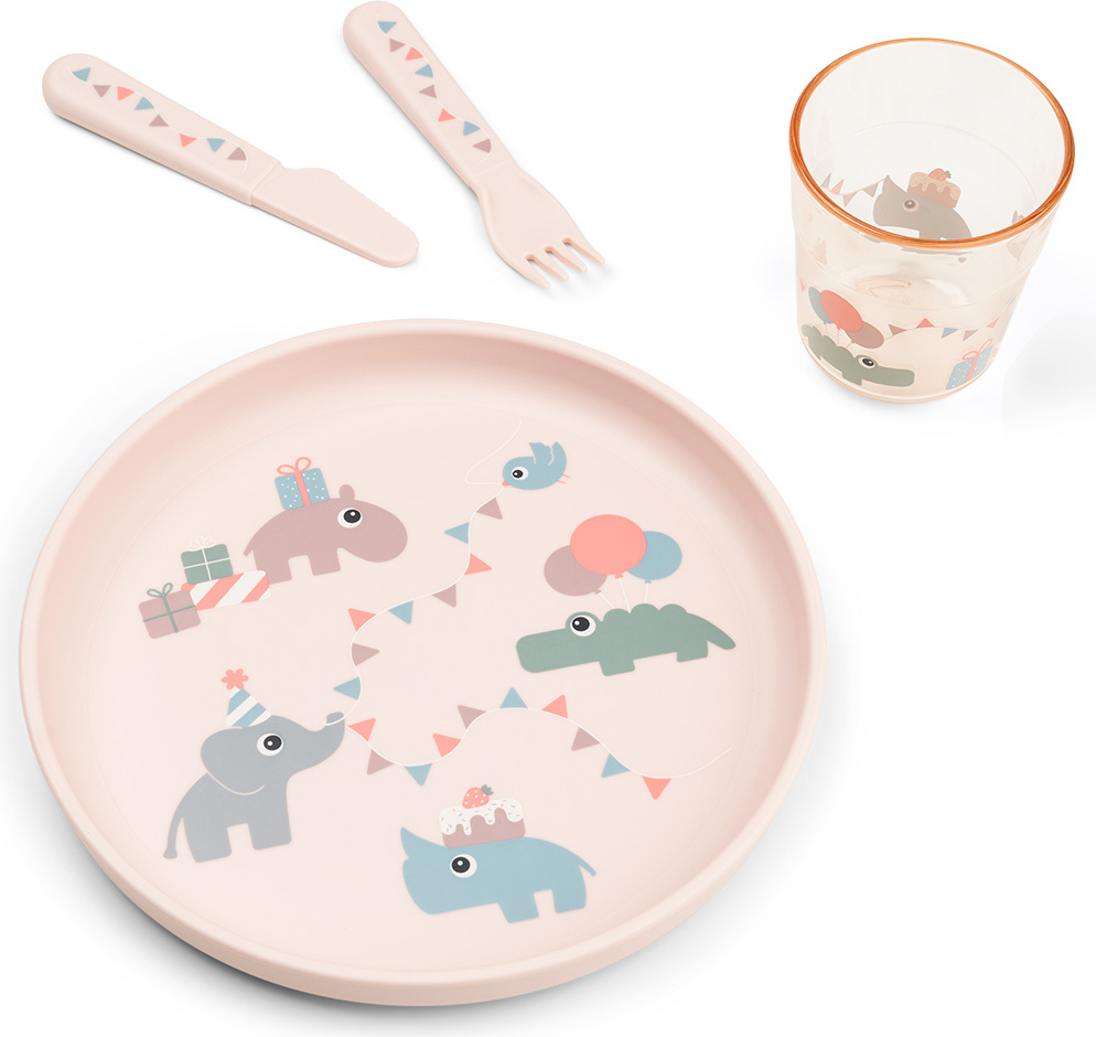 Foodie Celebration Kindergeschirr und Besteck rosa 4 El.
