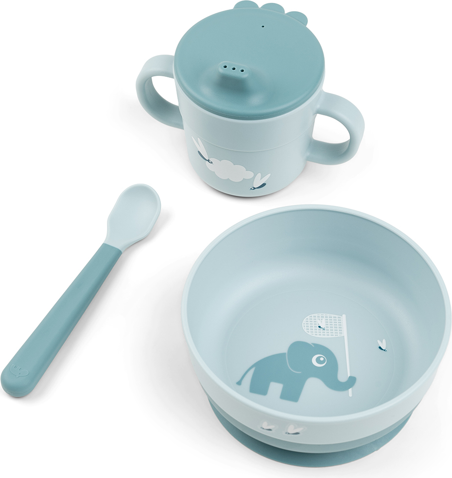 Foodie Elphee Schüssel mit Löffel und Becher blau 3 El.
