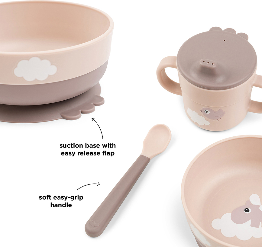 Foodie Happy Clouds Σετ Φαγητού, με Μπολ, Κουτάλι και Κούπα, πράσινο, 3 τμχ