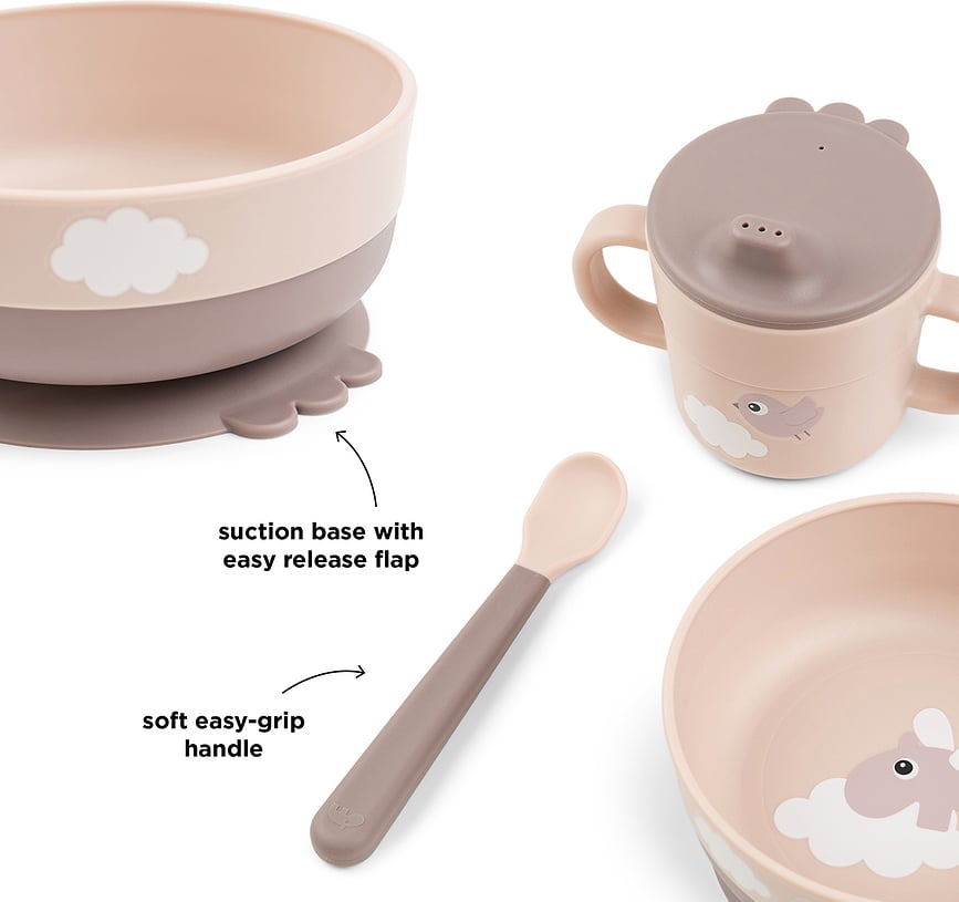 Foodie Happy Clouds 3-dijelni Set zdjela šalica žličica zeleni