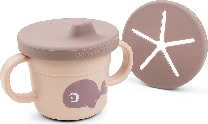 Foodie Wally Gobelet Enfant 2 en 1, avec compartiment à goûter, rose, Set 3 pièces