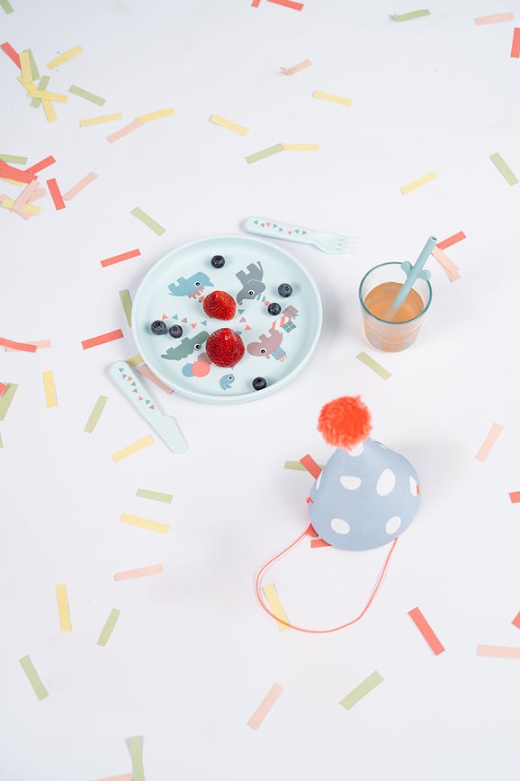 Set de Vajilla y Cubiertos infantil Foodie Celebration, rosa, 4 piezas