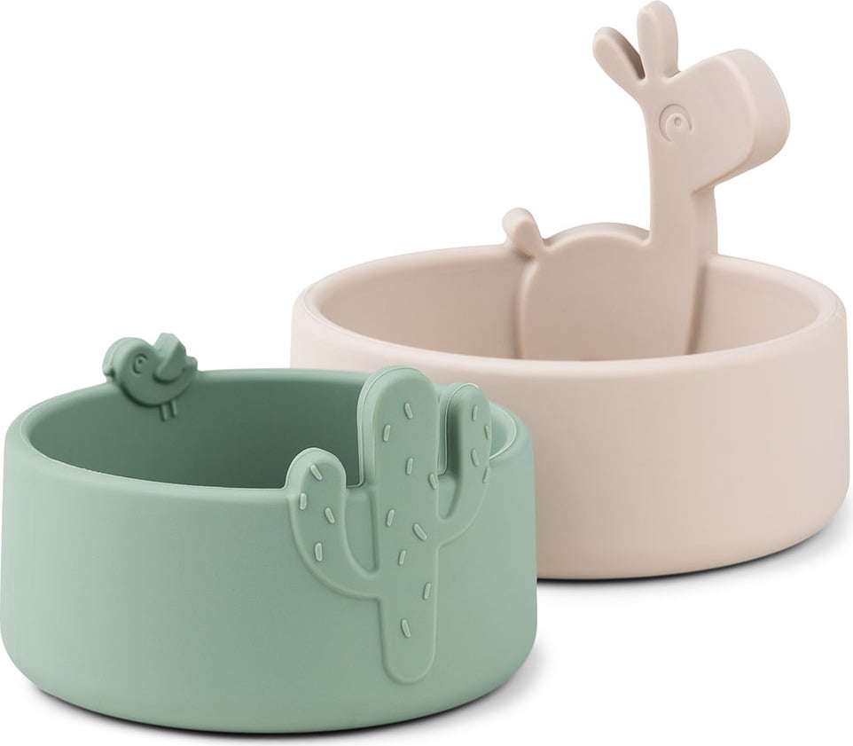 Lalee Kinderschüsseln grün und sandfarbig aus Silikon 2 St.