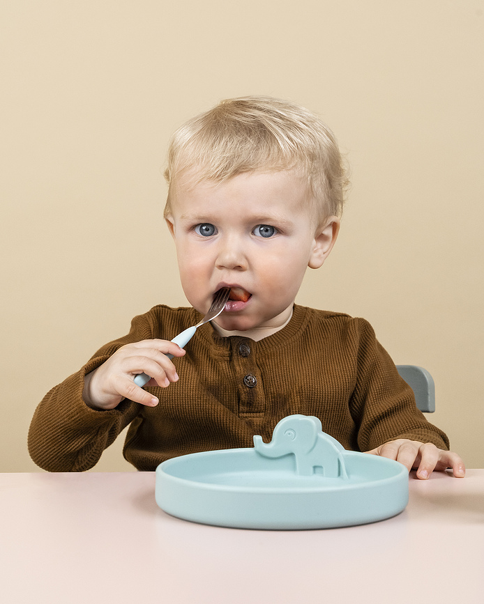 Peekaboo Set de Repas pour Enfants, en silicone, bleu, Set 3 pièces