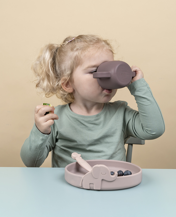 Peekaboo Set de Repas pour Enfants, en silicone, bleu, Set 3 pièces