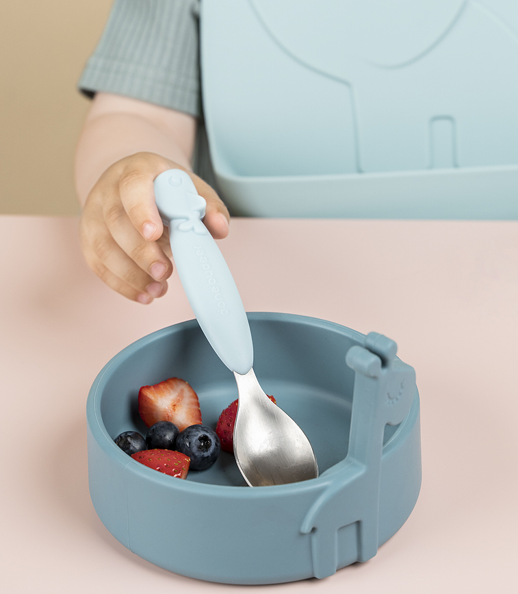 Peekaboo Set Repas avec bavoir à poche, bleu, Set 3 pièces