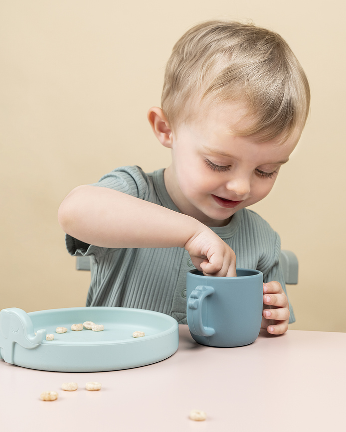 Peekaboo Dječji Set Posuđa silikonski plavi Set od 3 dijela