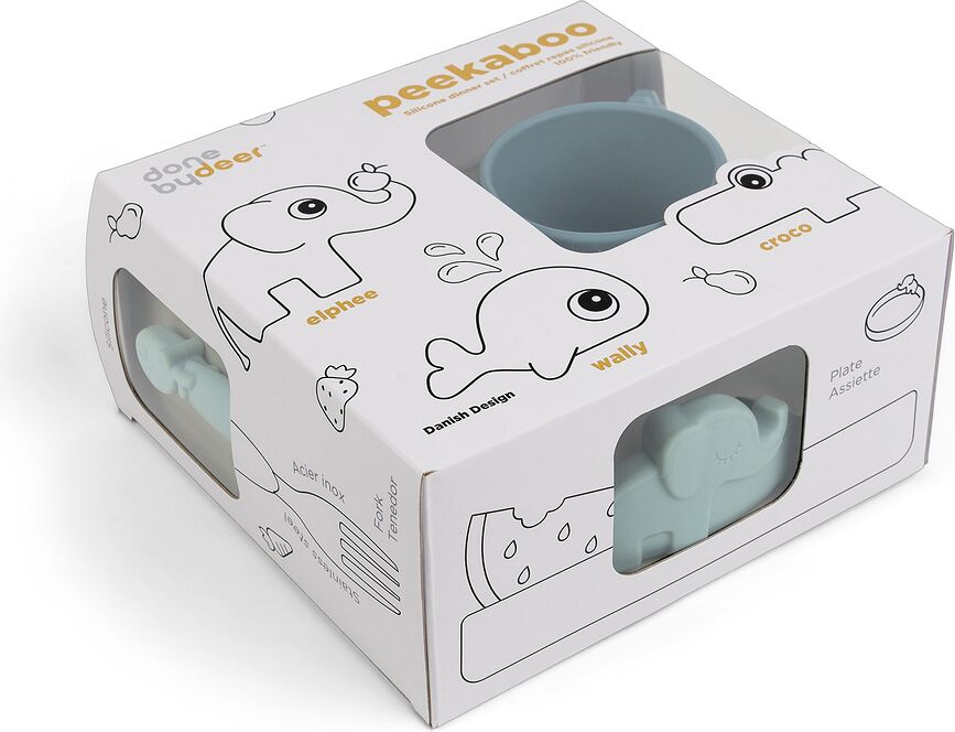 Peekaboo Dječji Set Posuđa silikonski plavi Set od 3 dijela