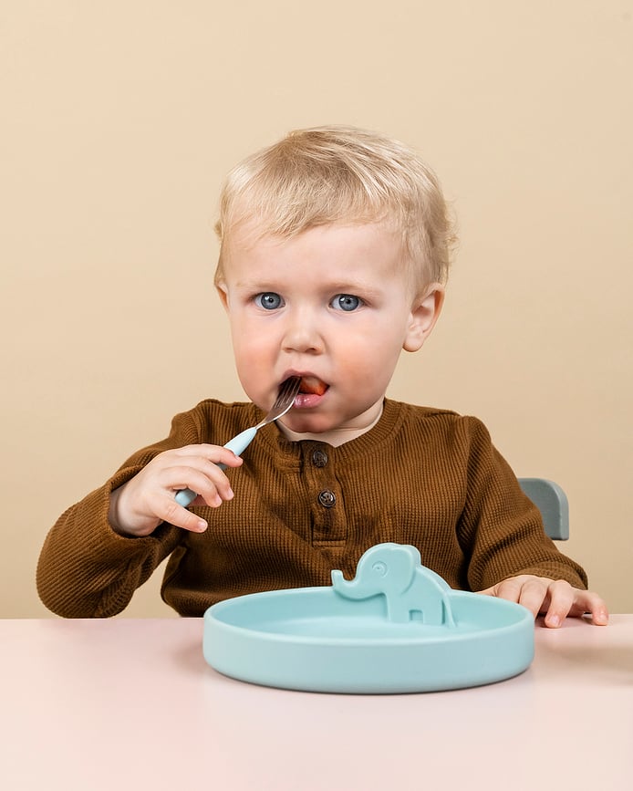 Peekaboo Dječji Set Posuđa silikonski plavi Set od 3 dijela