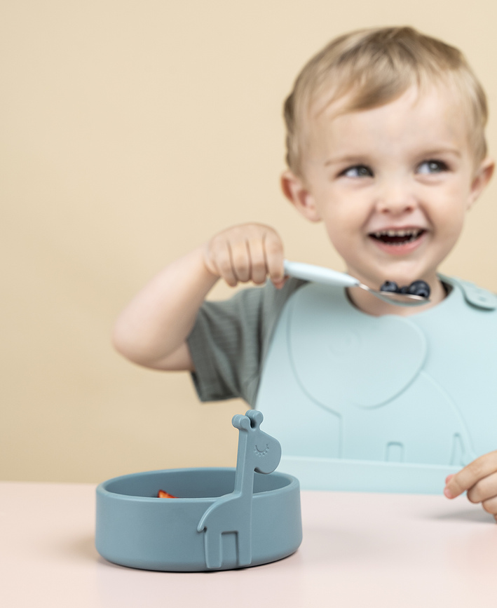 Peekaboo Set za Jelo s slinčekom s džepićem plavi Set od 3 dijela