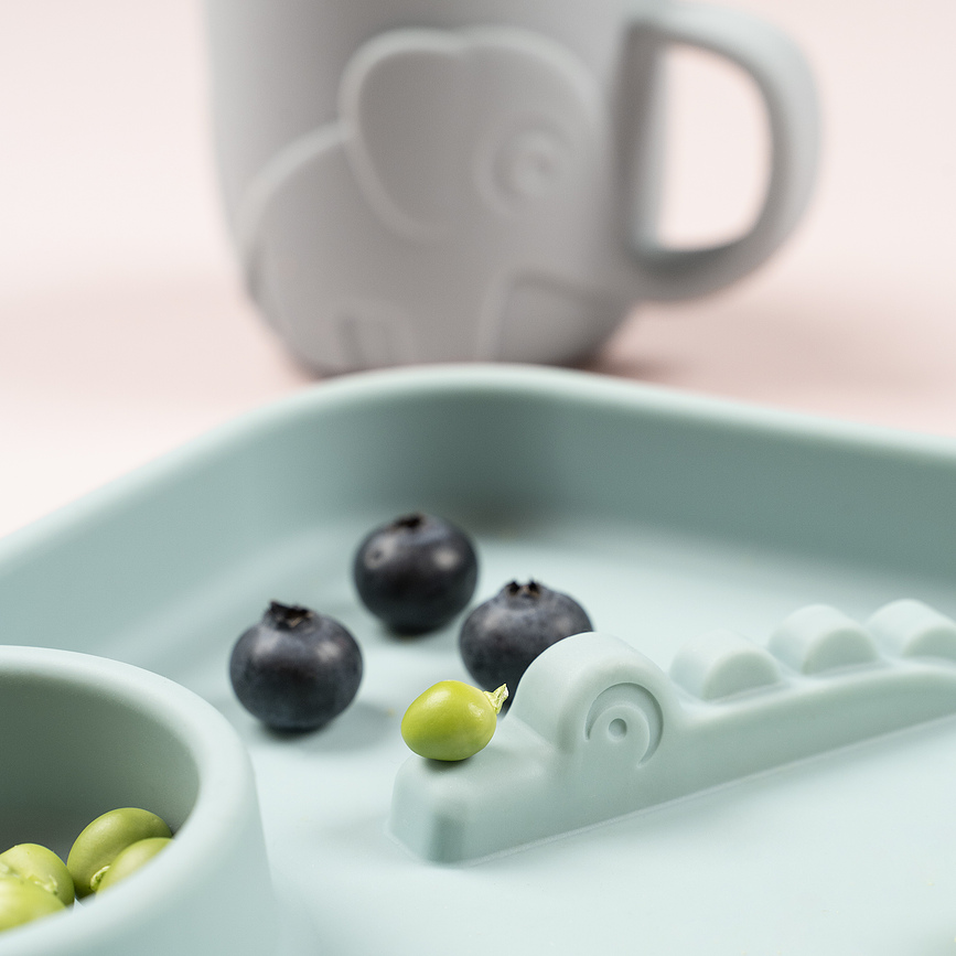 Plato de silicona con compartimentos Peekaboo, gris