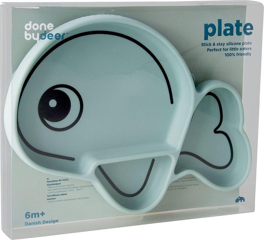 Plato de silicona con ventosa Sea Wally, diseño de ballena, azul