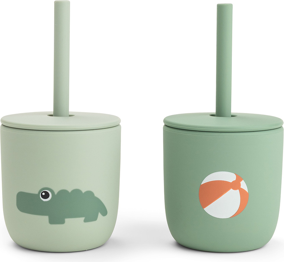 Playground Kinderbecher 120 ml mit Strohhalm, grün, 2 St.