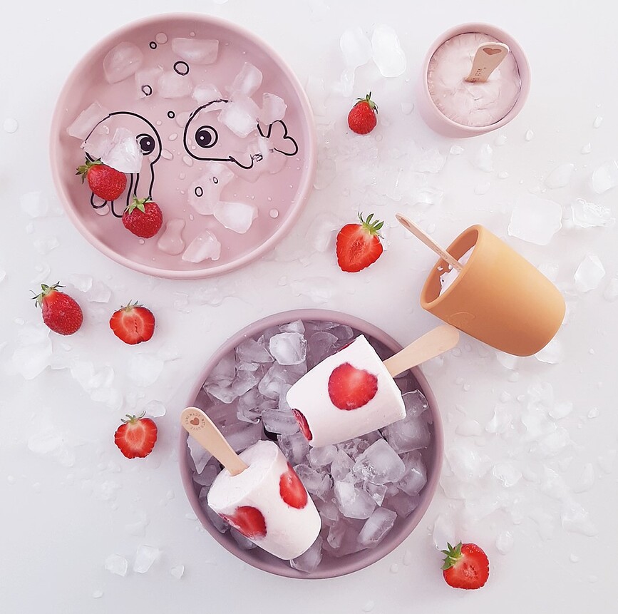 Sea Set de Vaisselle pour Enfant, en silicone, rose, Set 3 pièces