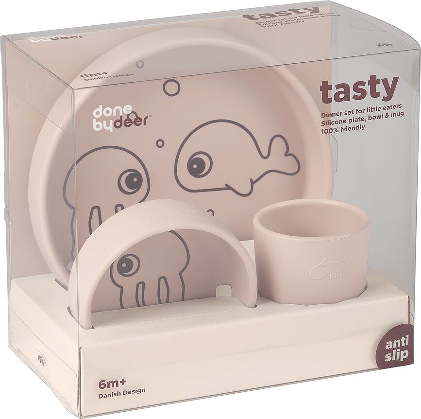 Sea Set de Vaisselle pour Enfant, en silicone, rose, Set 3 pièces