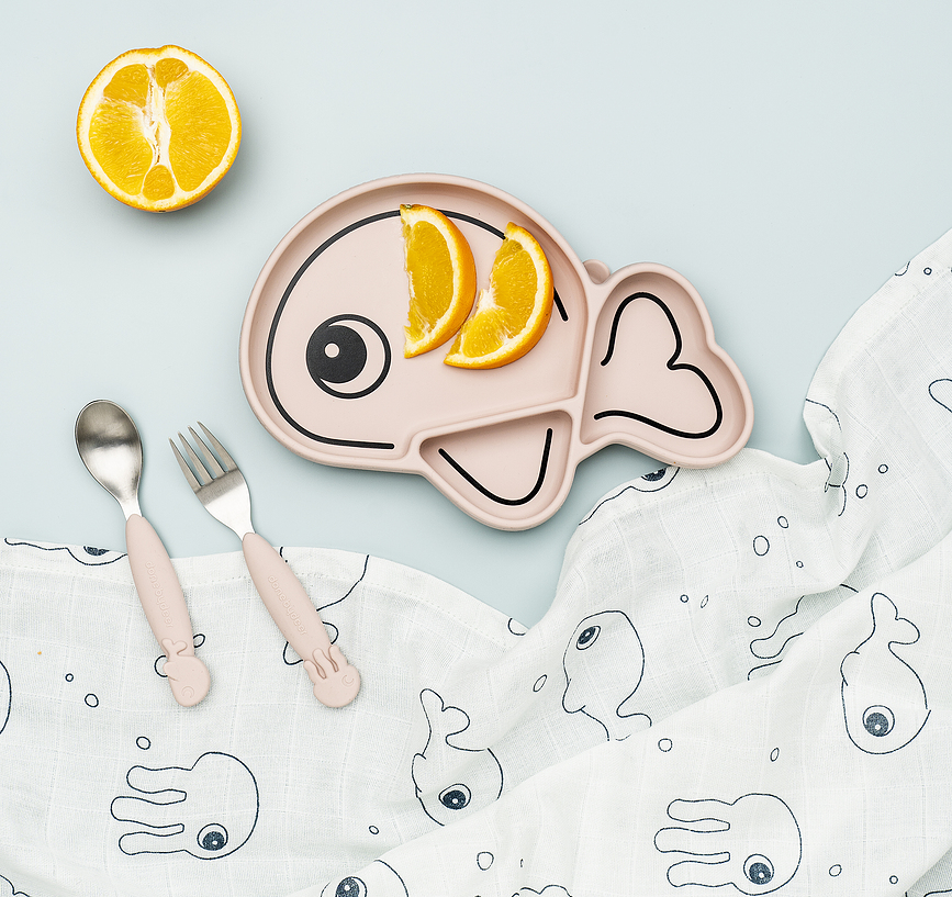 Sea Wally Assiette à Ventouse baleine, en silicone, bleue