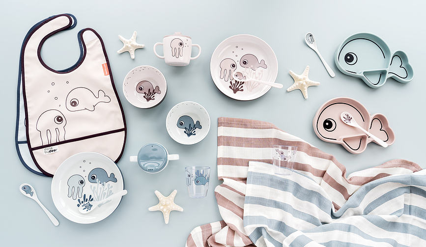 Sea Wally Πιάτο με βεντούζα, σχέδιο φάλαινας, μπλε, σιλικόνης